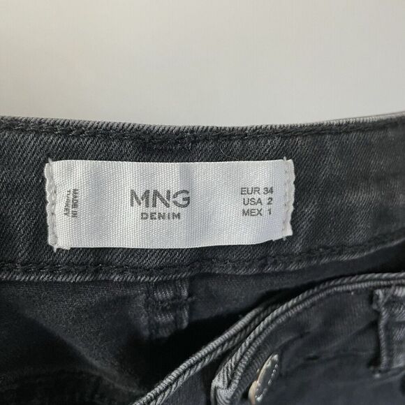 MANGO Denim Jeans Women 2 Black Corset-Tie Raw Hem Detail Slim MNG - Picture 11 of 14